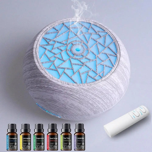 550ml Wood Grain Essential Oil Diffuser & Humidifier, Remote Control, 7 LED Mood Lights, Aromatherapy for Home Wellness