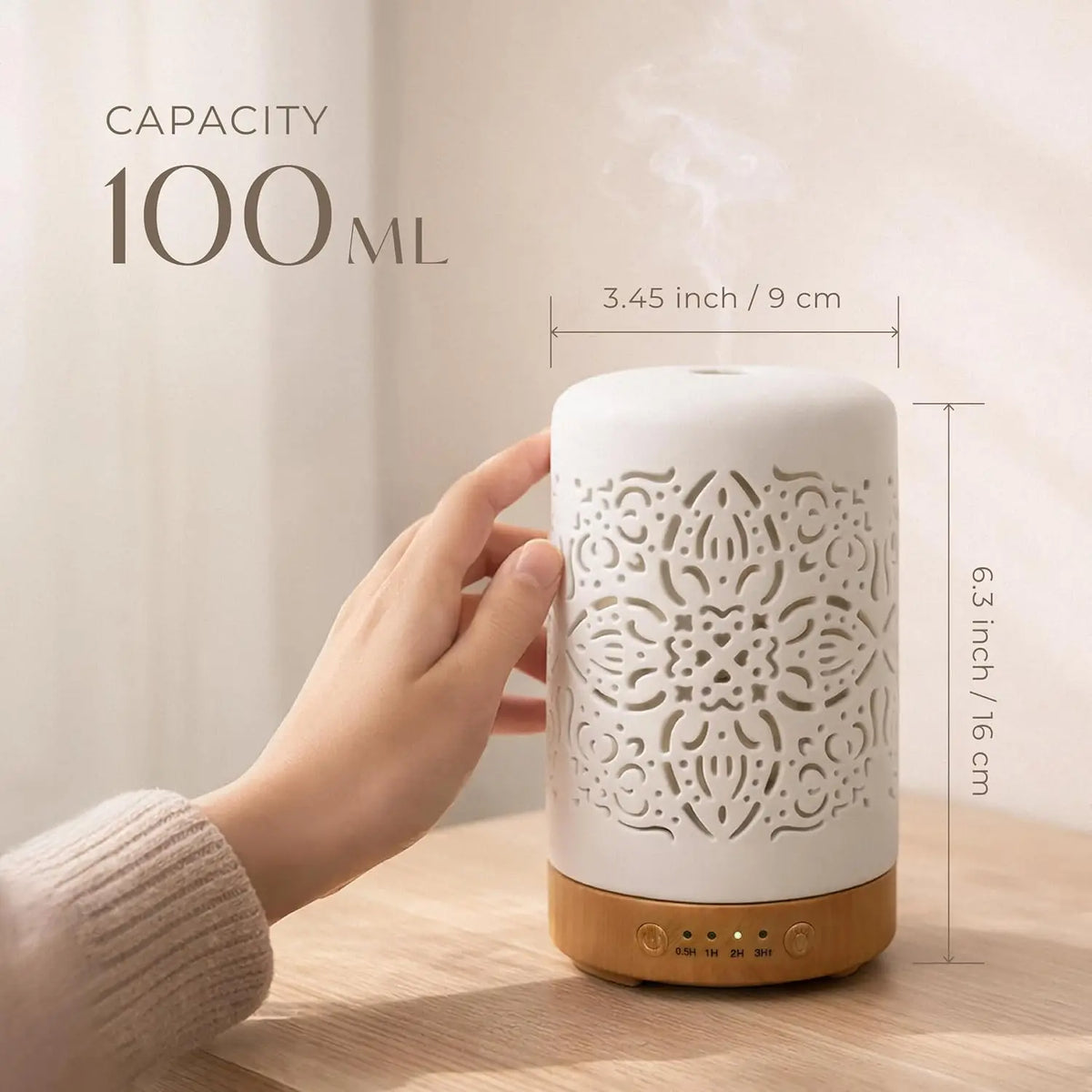 Ceramic Essential Oil Diffuser 100ml Ultrasonic Aromatherapy Cool Mist Humidifier with 4 Timers, Auto Shut-Off, 7 Color Night