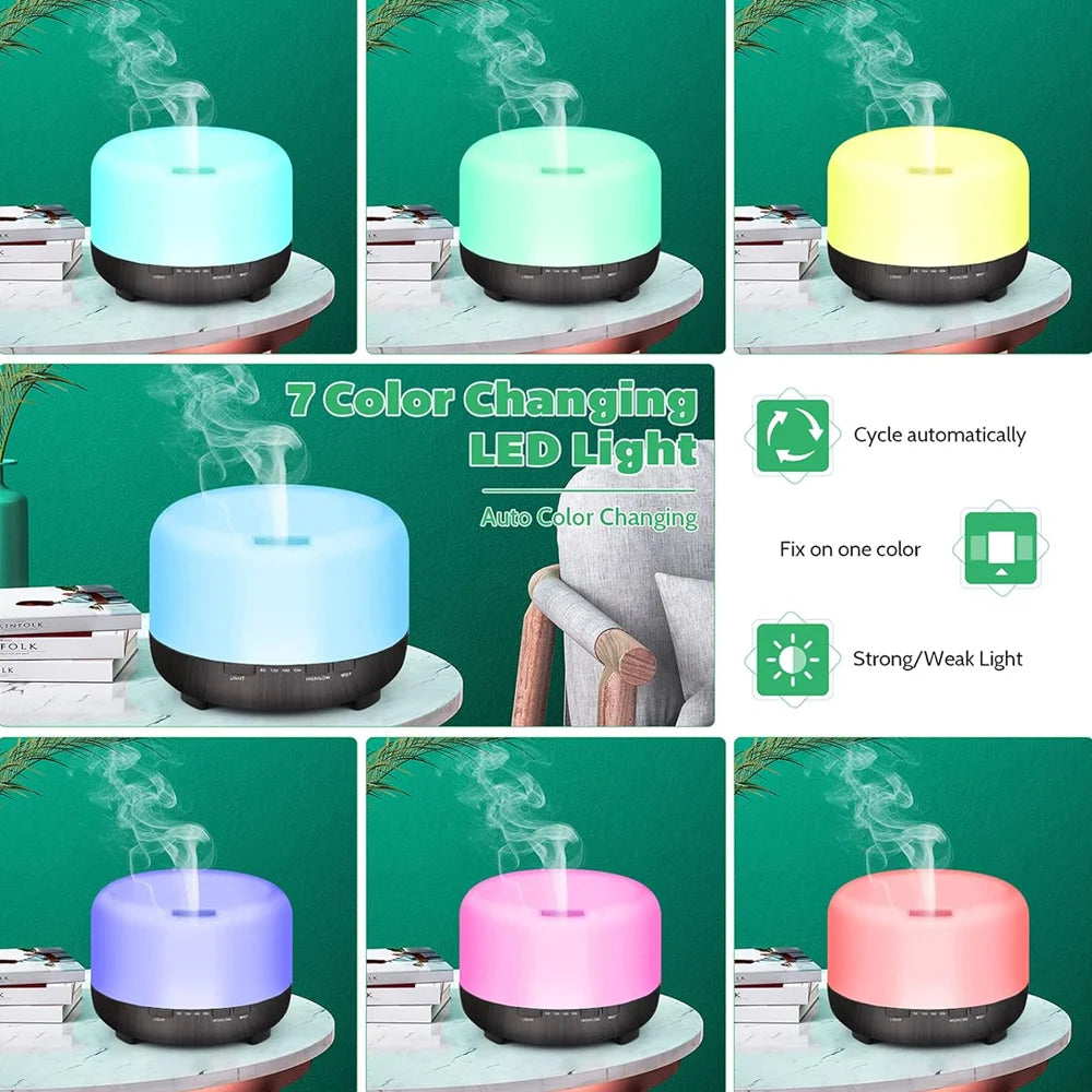 Black Essential Oil Diffuser 500ml Ultrasonic Humidifier Remote Control Quiet for Baby Bedroom Large Room Home