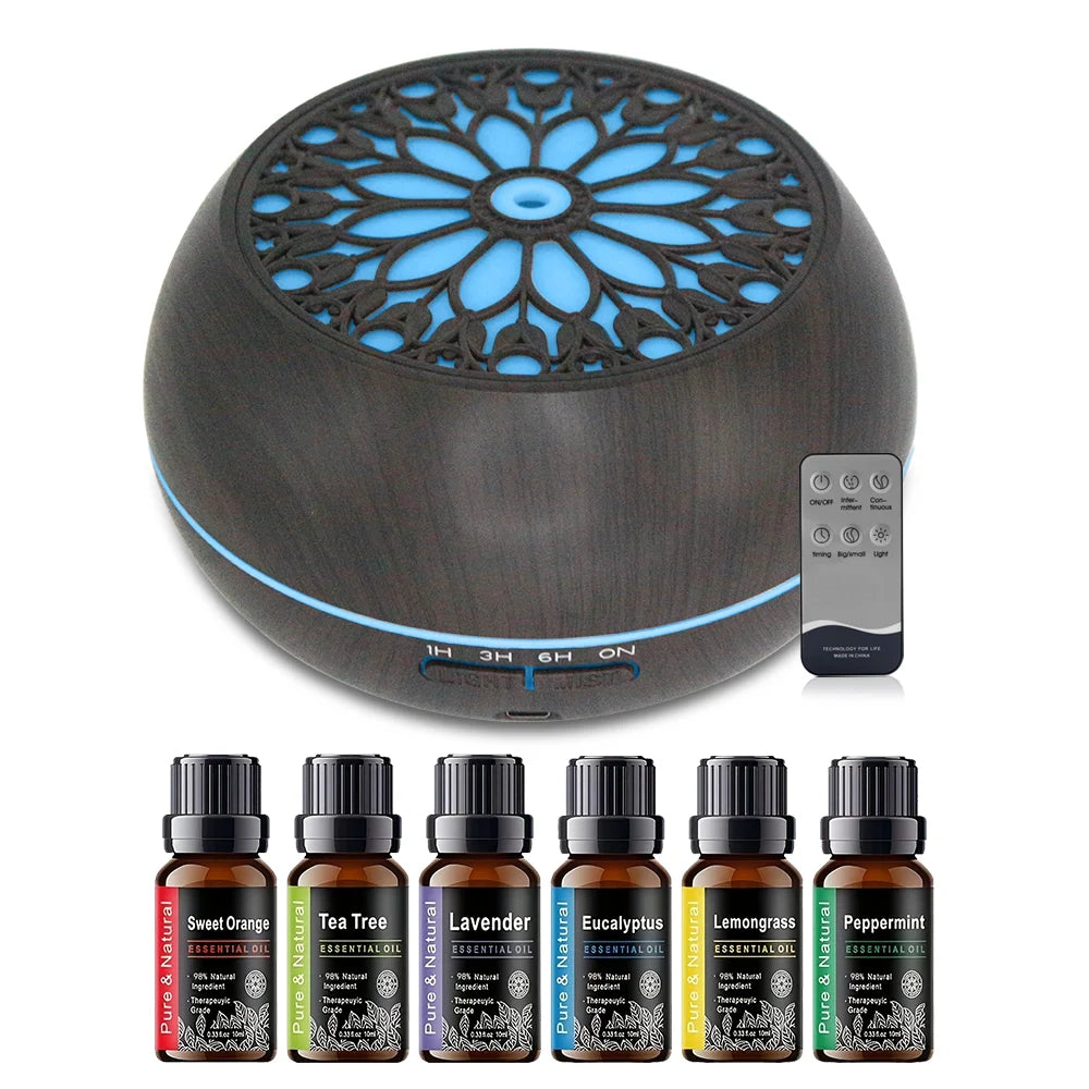 550ml Essential Oil Diffuser with Remote Control 6 Blending Modes 7 LED Colors Auto Shut-Off for Bedroom Living Room Humidifier